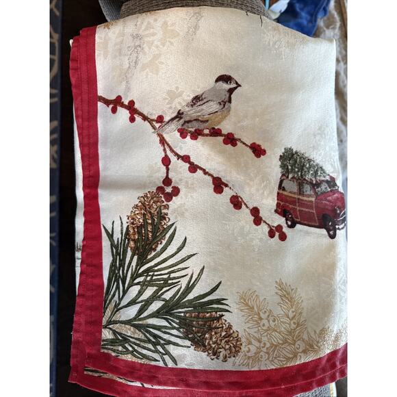 Better Homes & Gardens Christmas Scene Tablecloth 144x60 Red Border Winter Woods - Picture 2 of 9